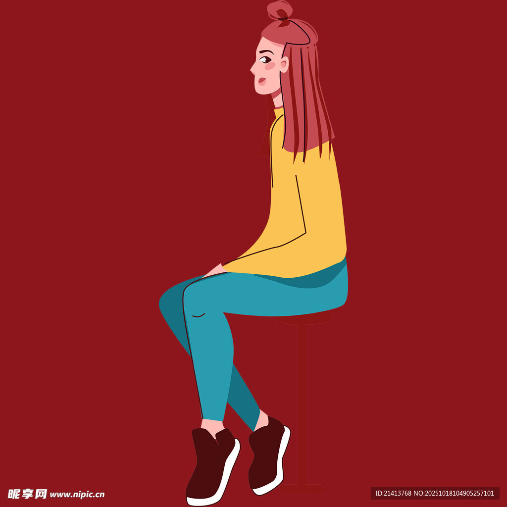 坐着的时尚长发女孩