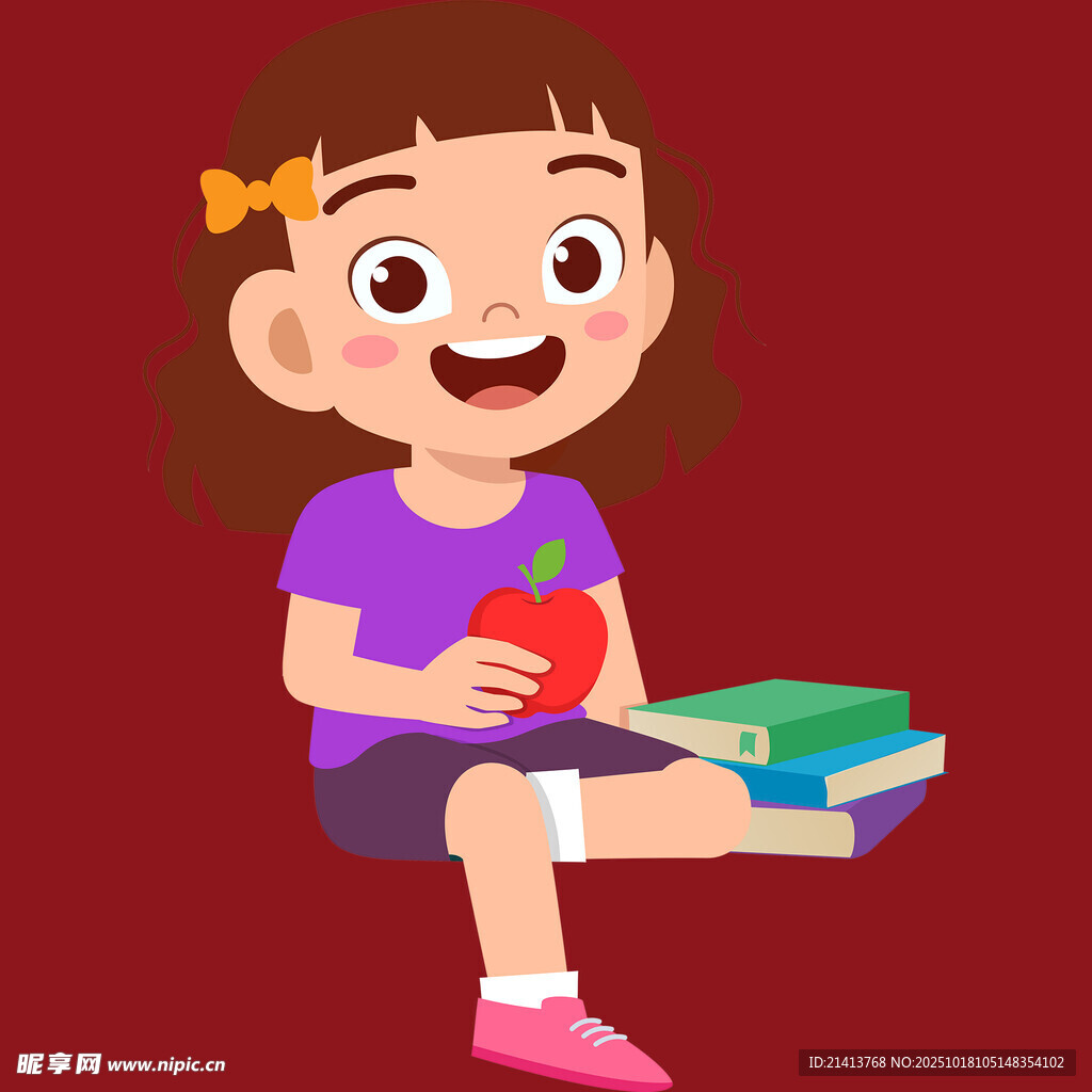 小女孩开心地抱着书本