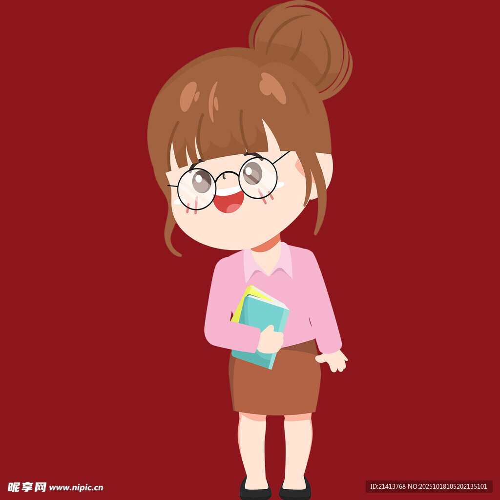 戴眼镜扎丸子头的可爱女孩