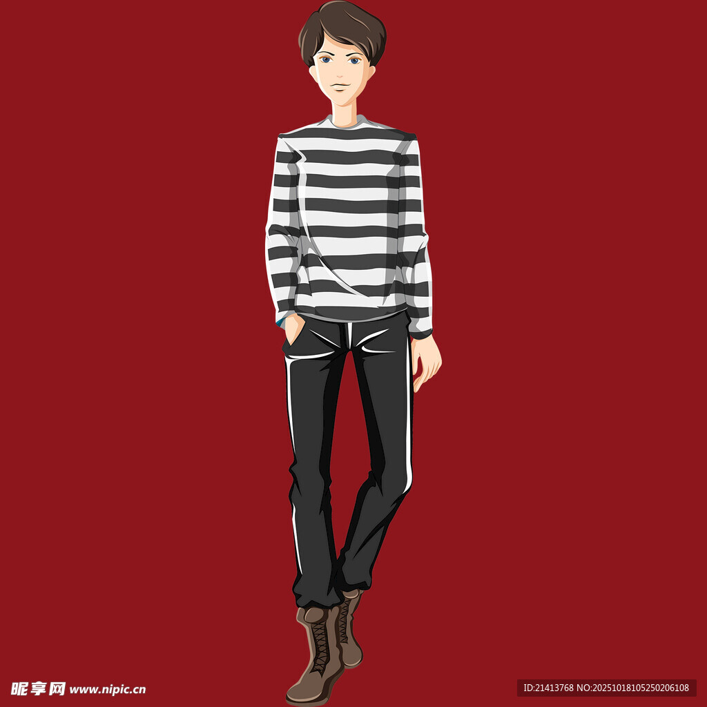 条纹上衣男士时尚插画