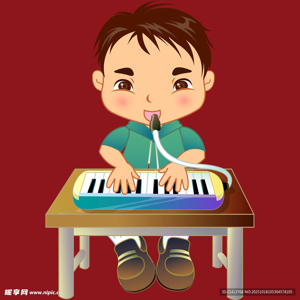 小男孩专注弹奏电子琴