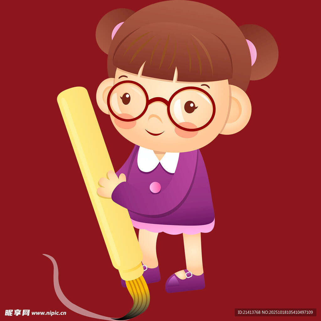 手持画笔的可爱小女孩