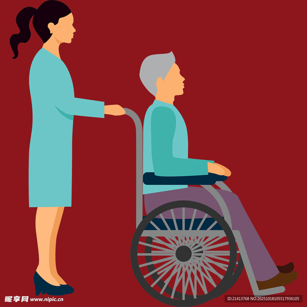 护士推坐轮椅老人