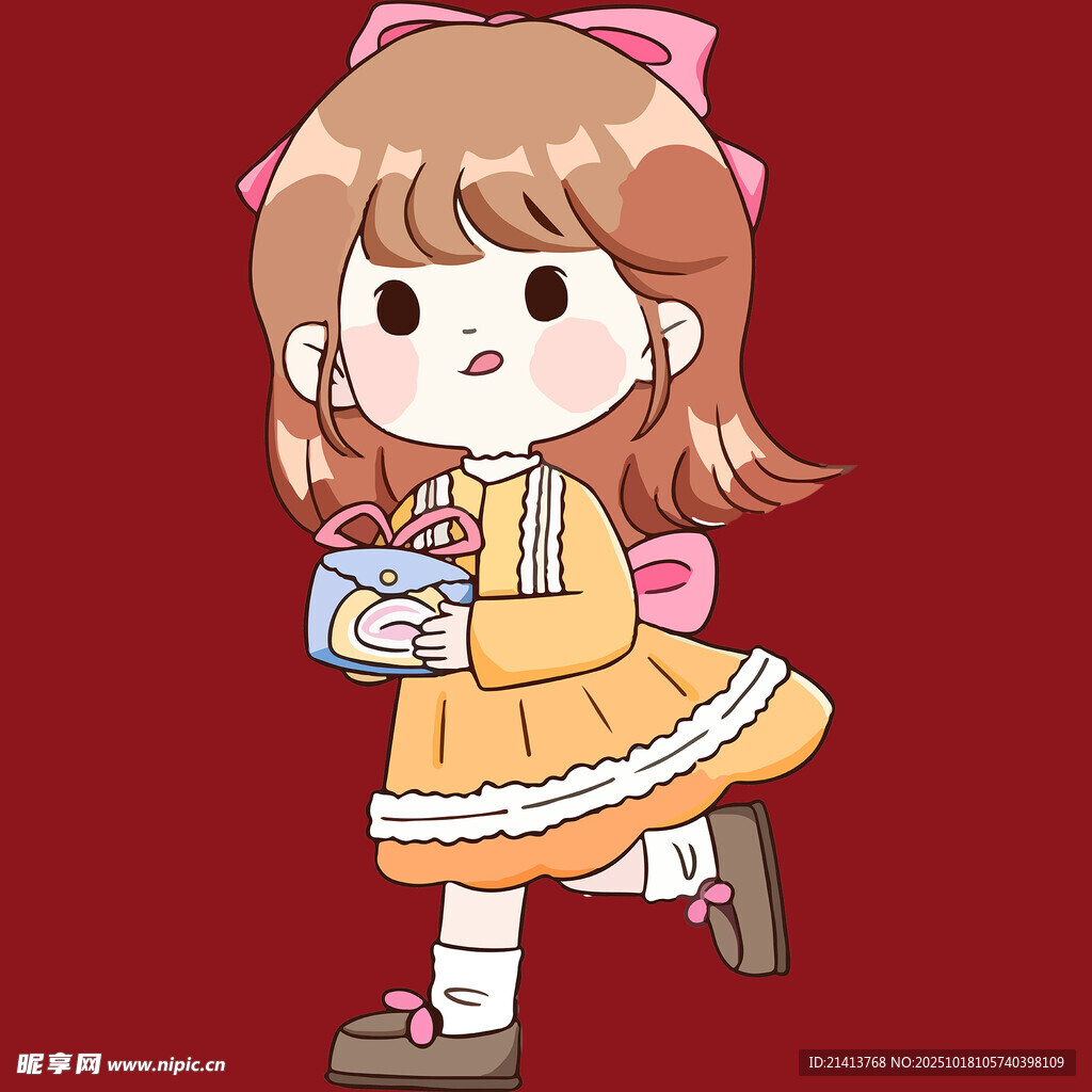 可爱女孩手持物品欢快奔跑