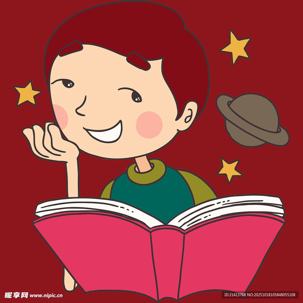男孩快乐阅读探索知识