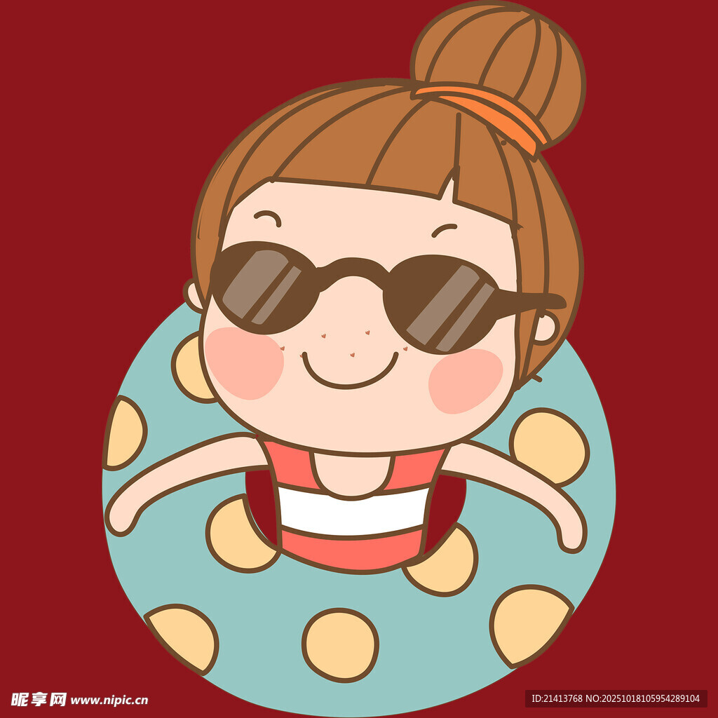 戴墨镜的游泳圈女孩