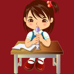 小女孩课堂上吹长笛