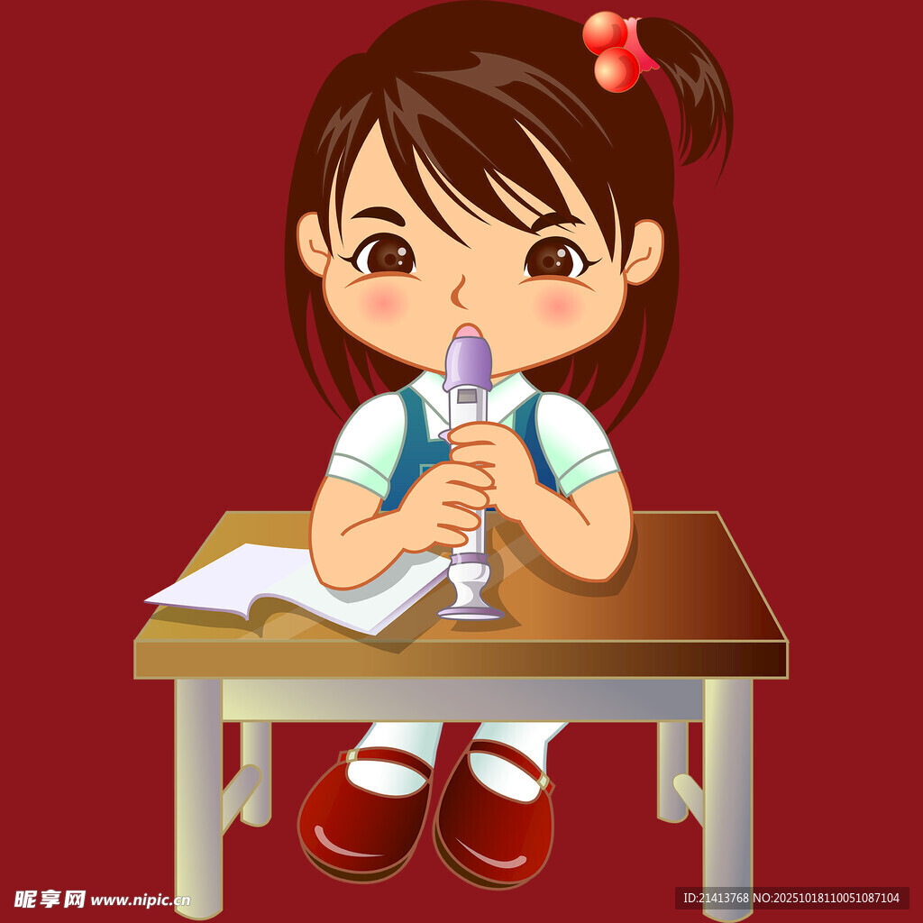 小女孩课堂上吹长笛