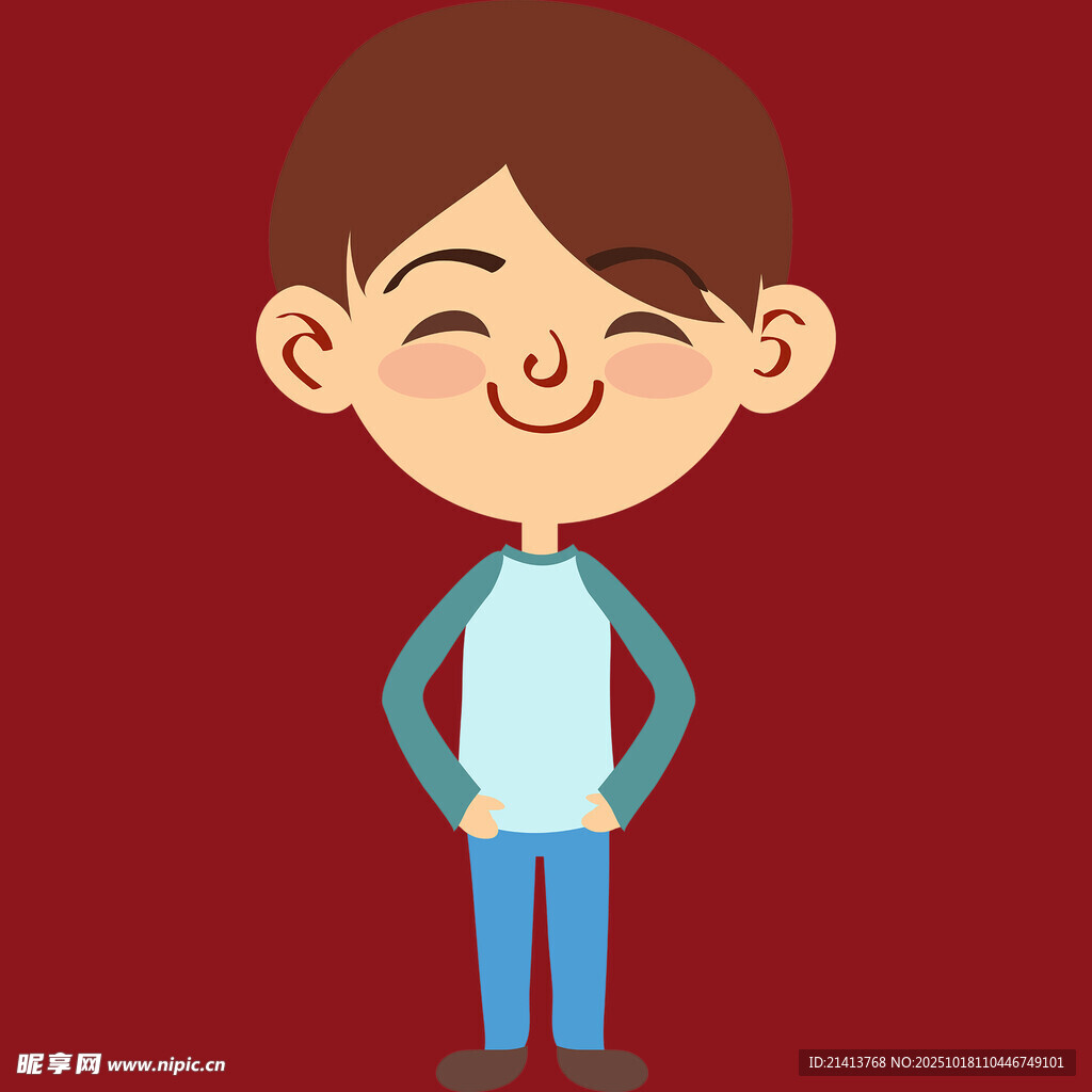 微笑男孩双手叉腰很开心