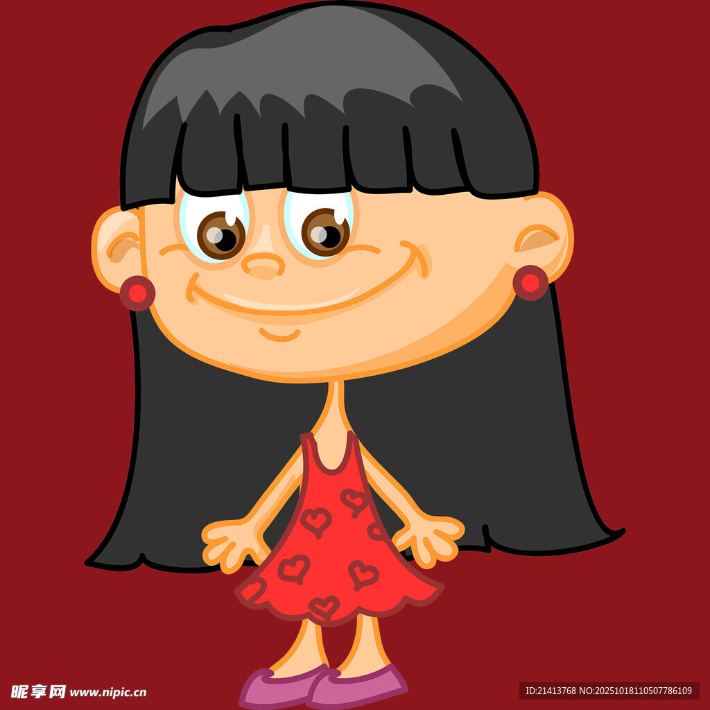 红衣长发卡通小女孩