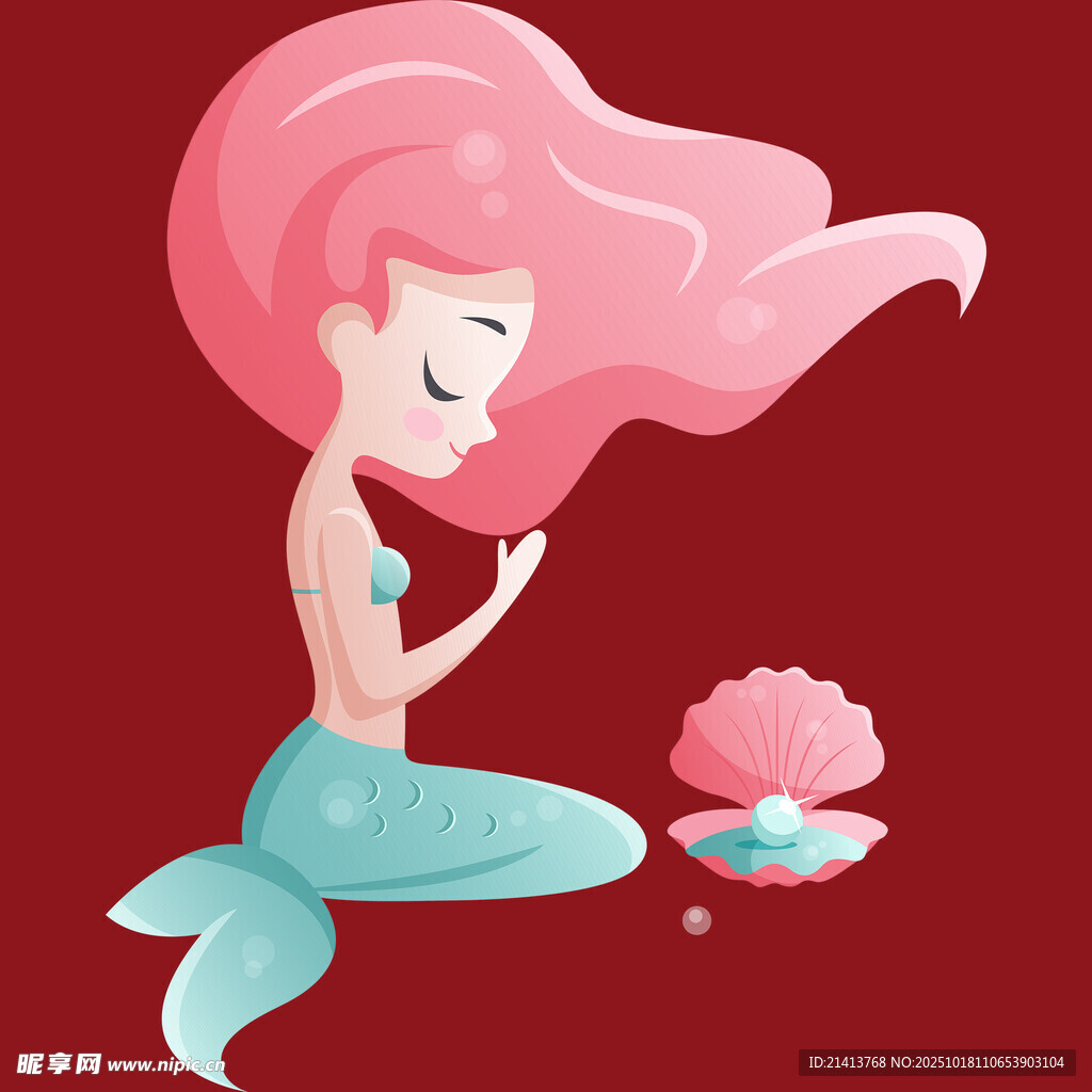 梦幻美人鱼与粉色贝壳