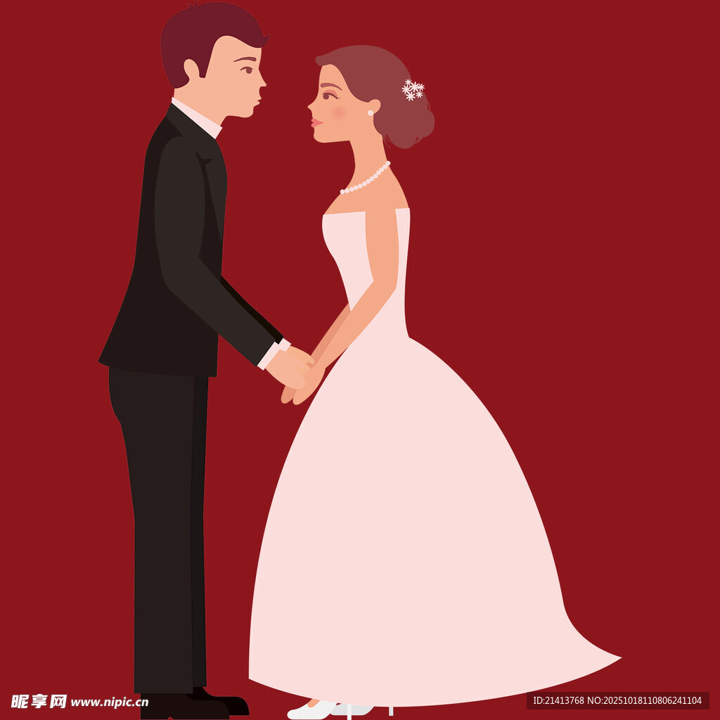 新婚夫妻甜蜜牵手