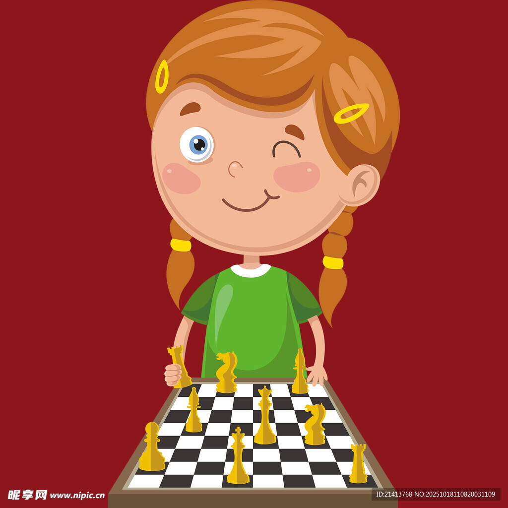 俏皮女孩专注下国际象棋