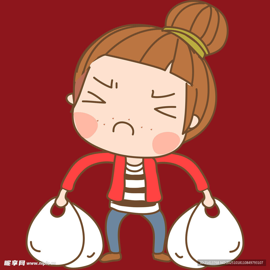 女孩拎重物显吃力