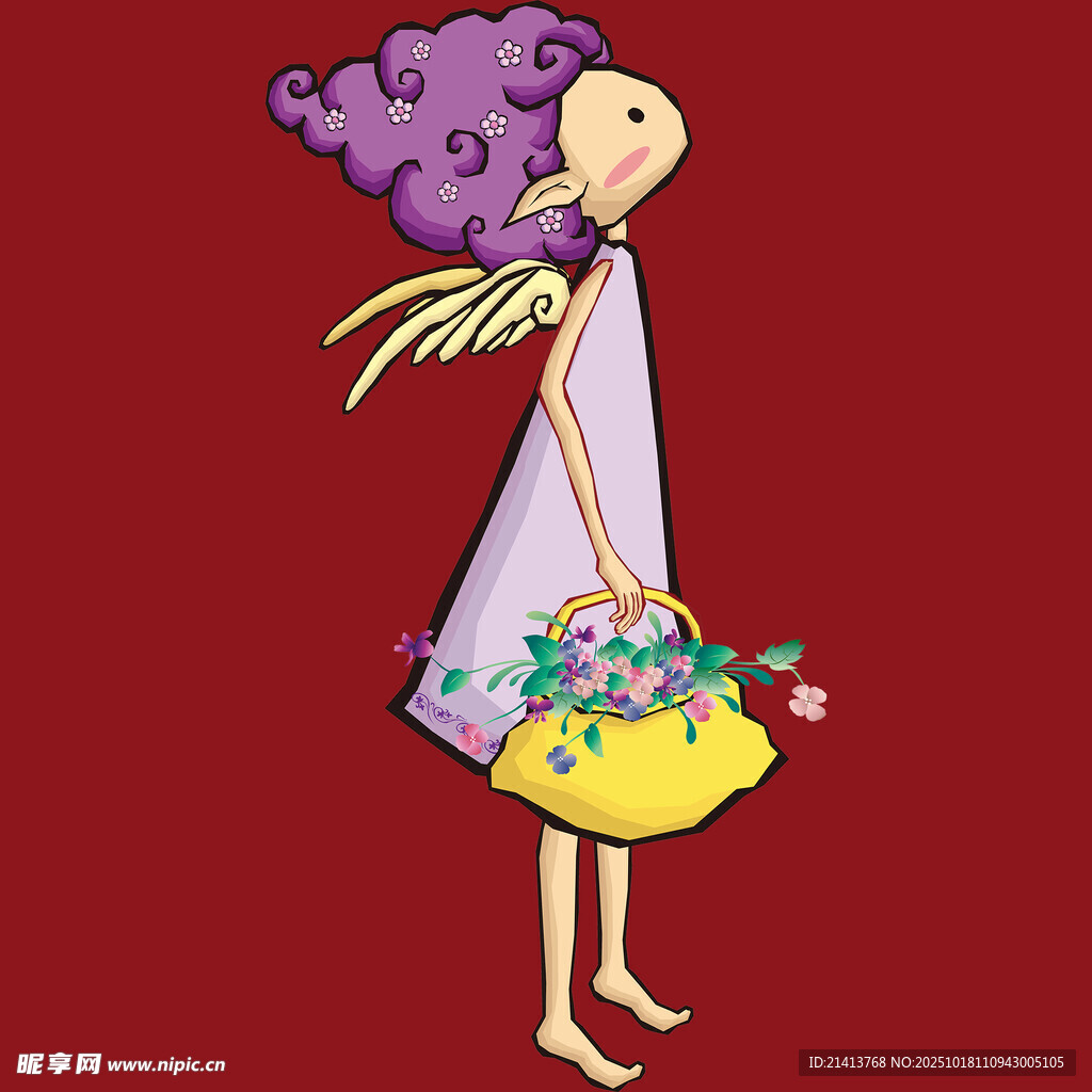 提花篮的梦幻卷发女孩