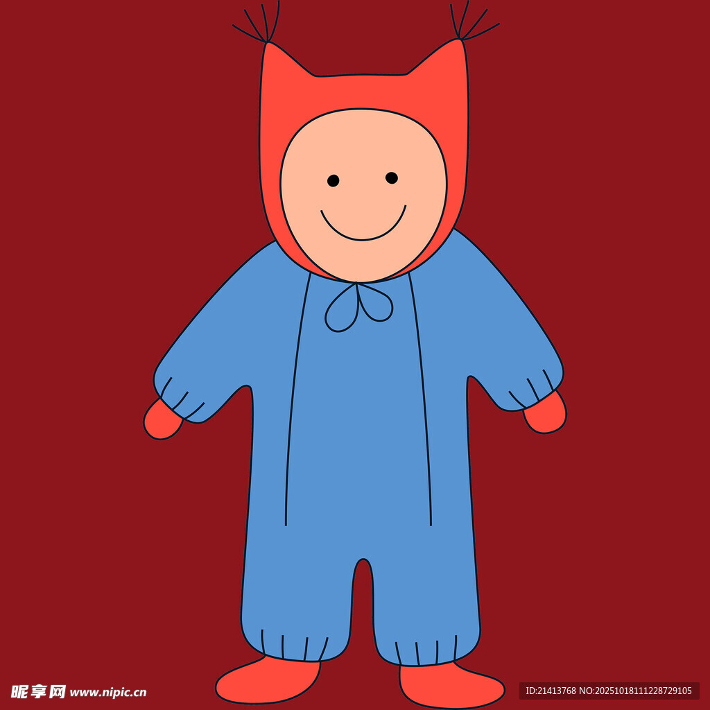 穿蓝色猫装的可爱小孩