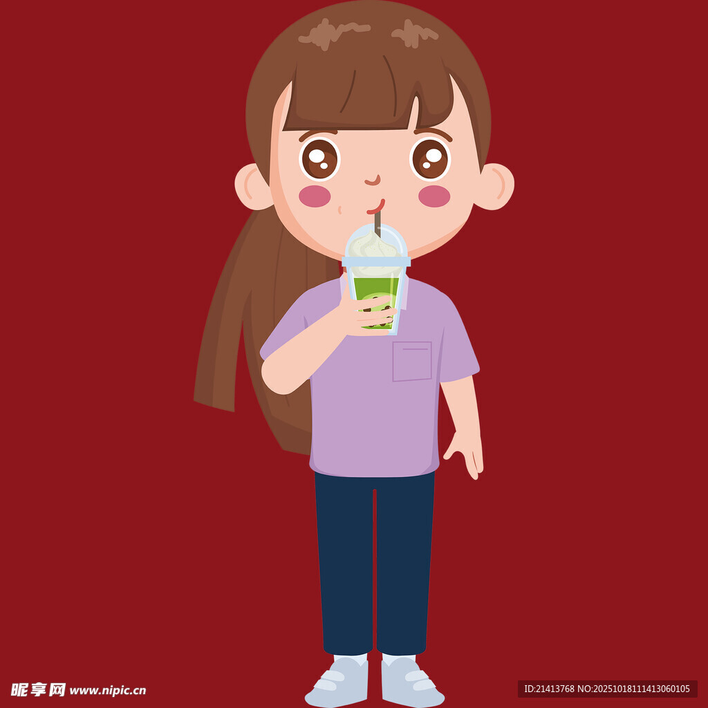 女孩手持饮品开心品尝