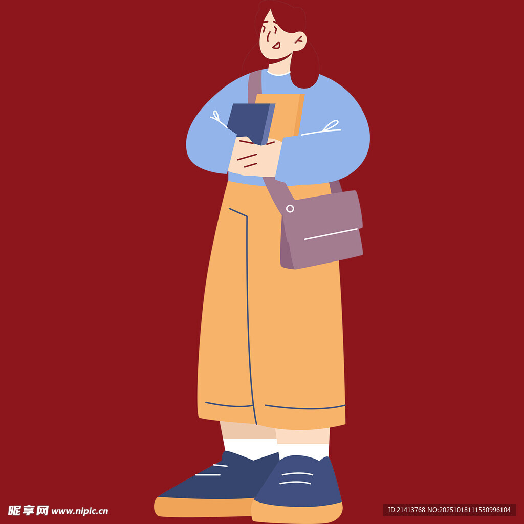 手持手机的背挎包人物形象