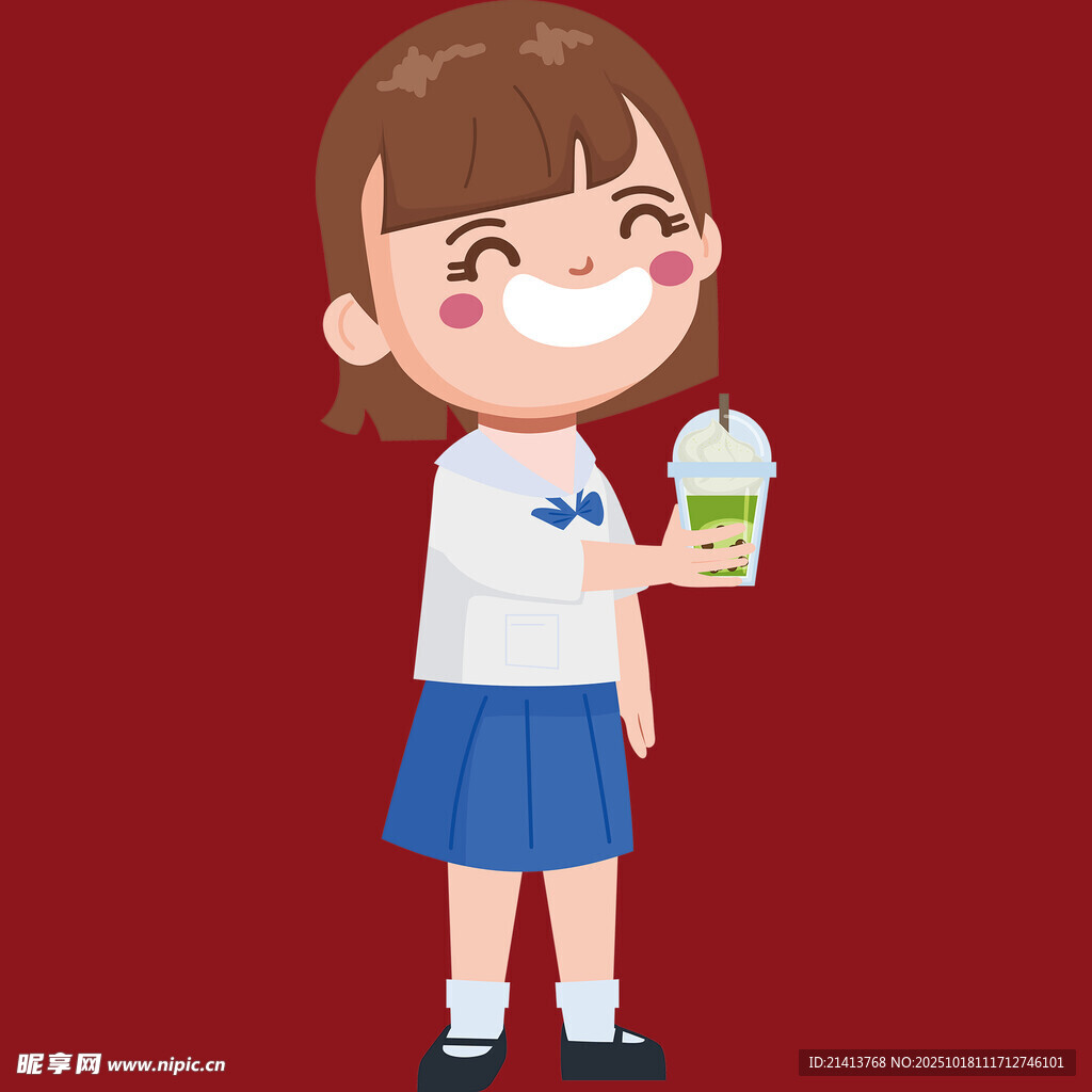 手持饮品的可爱小女孩