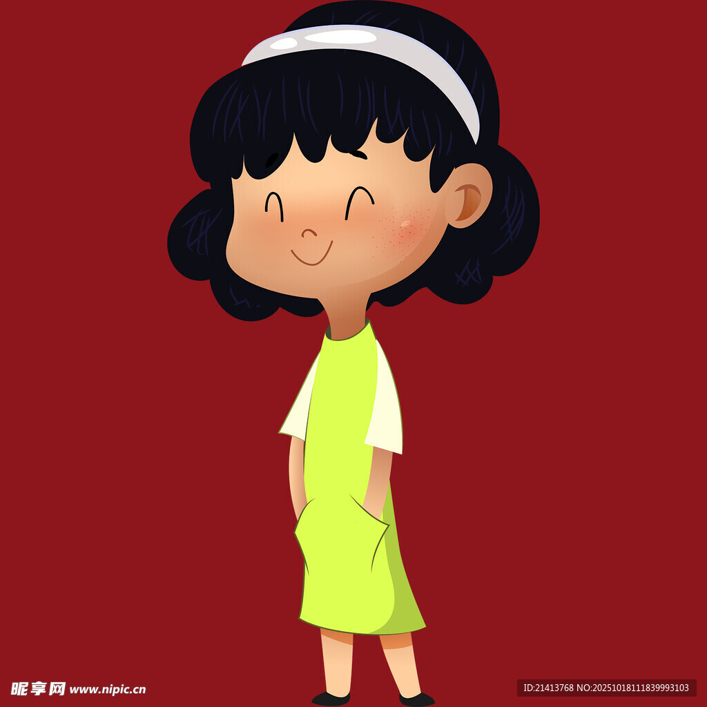 穿绿裙的可爱卡通女孩