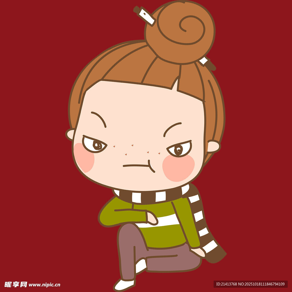 生气的卡通女孩