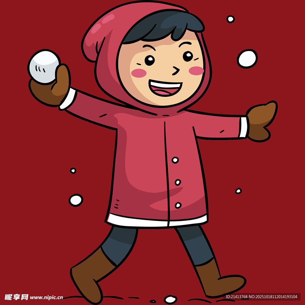 穿红衣的孩子开心玩雪