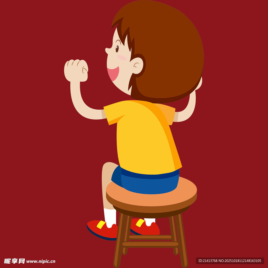 坐在凳子上欢呼的小女孩