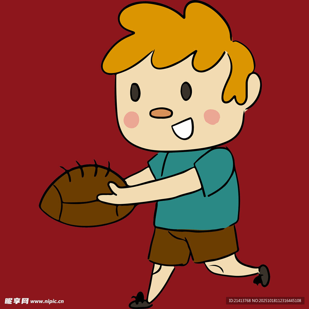 男孩手持橄榄球奔跑