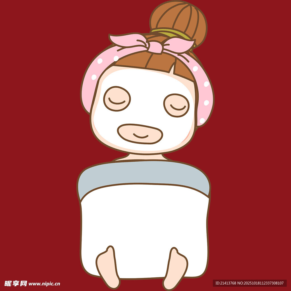 敷面膜的可爱卡通女孩