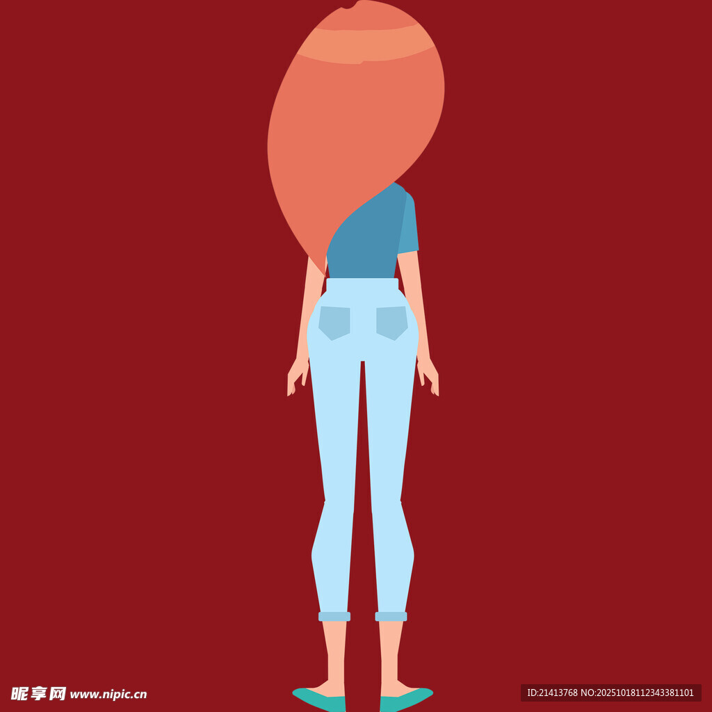 红发女子背影时尚装扮