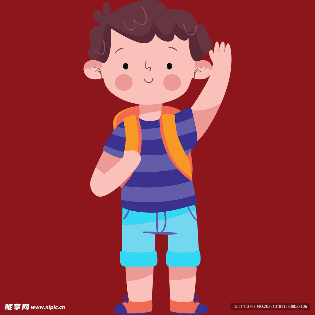 挥手的上学小男孩