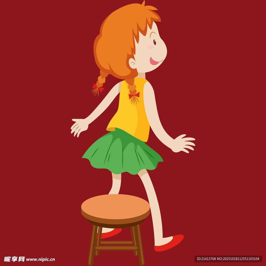 小女孩站在凳子上玩耍