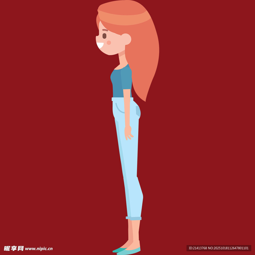 红发女子侧面时尚形象