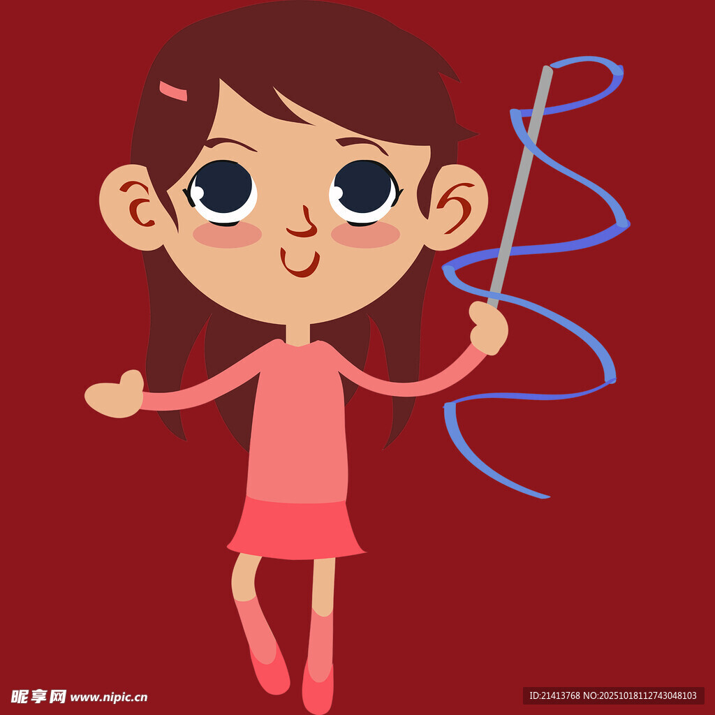 手持彩带跳舞的可爱女孩