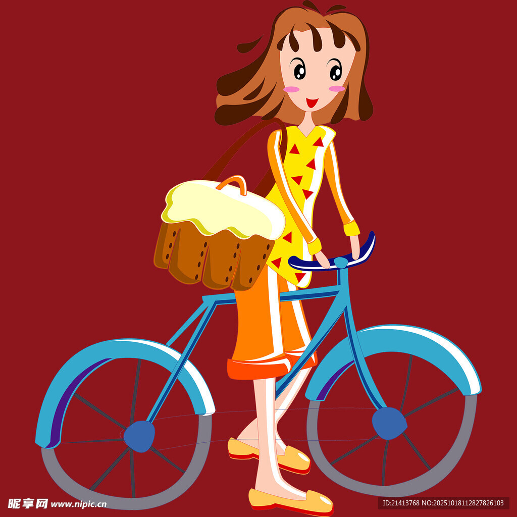 女孩骑车提篮满载而归