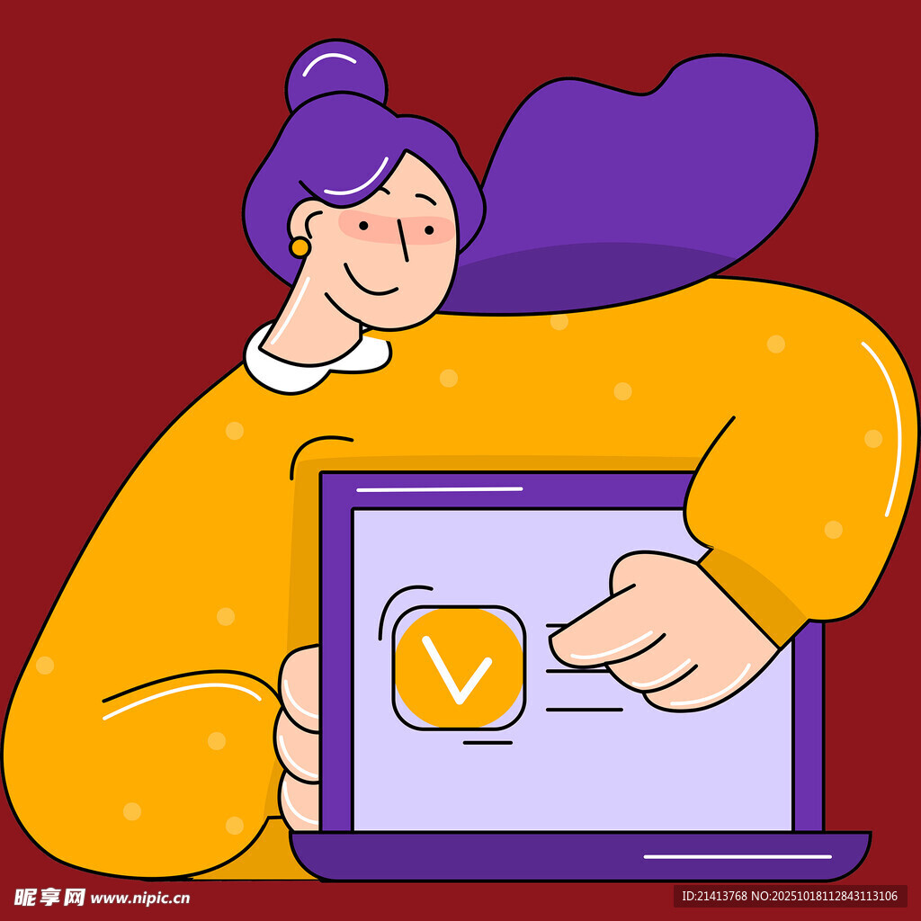女子用电脑完成任务