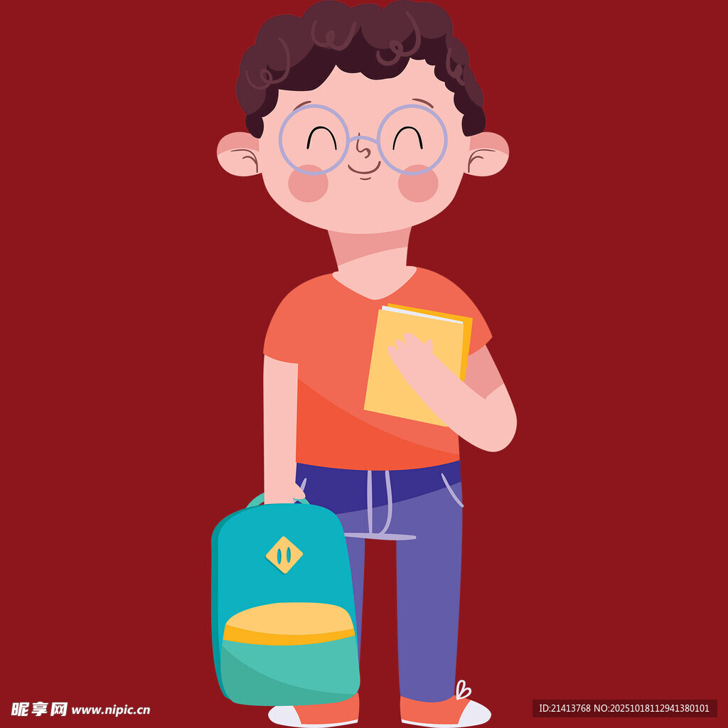 背着书包上学的小男孩