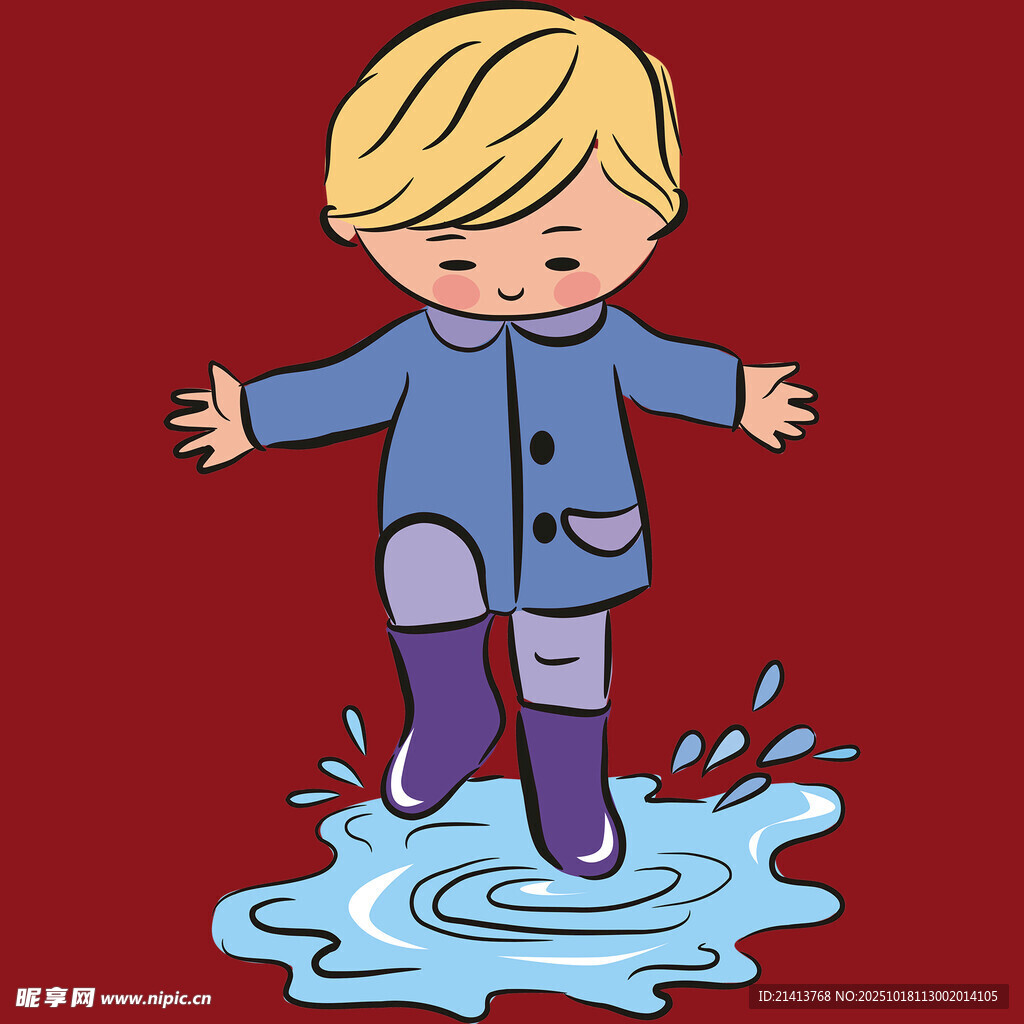 小孩欢快踩水坑