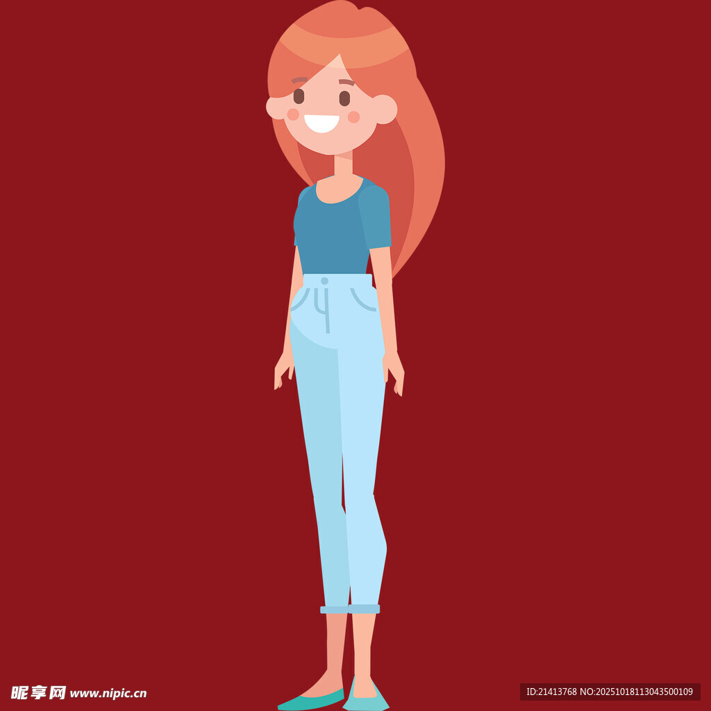 站立的时尚卡通红发女孩