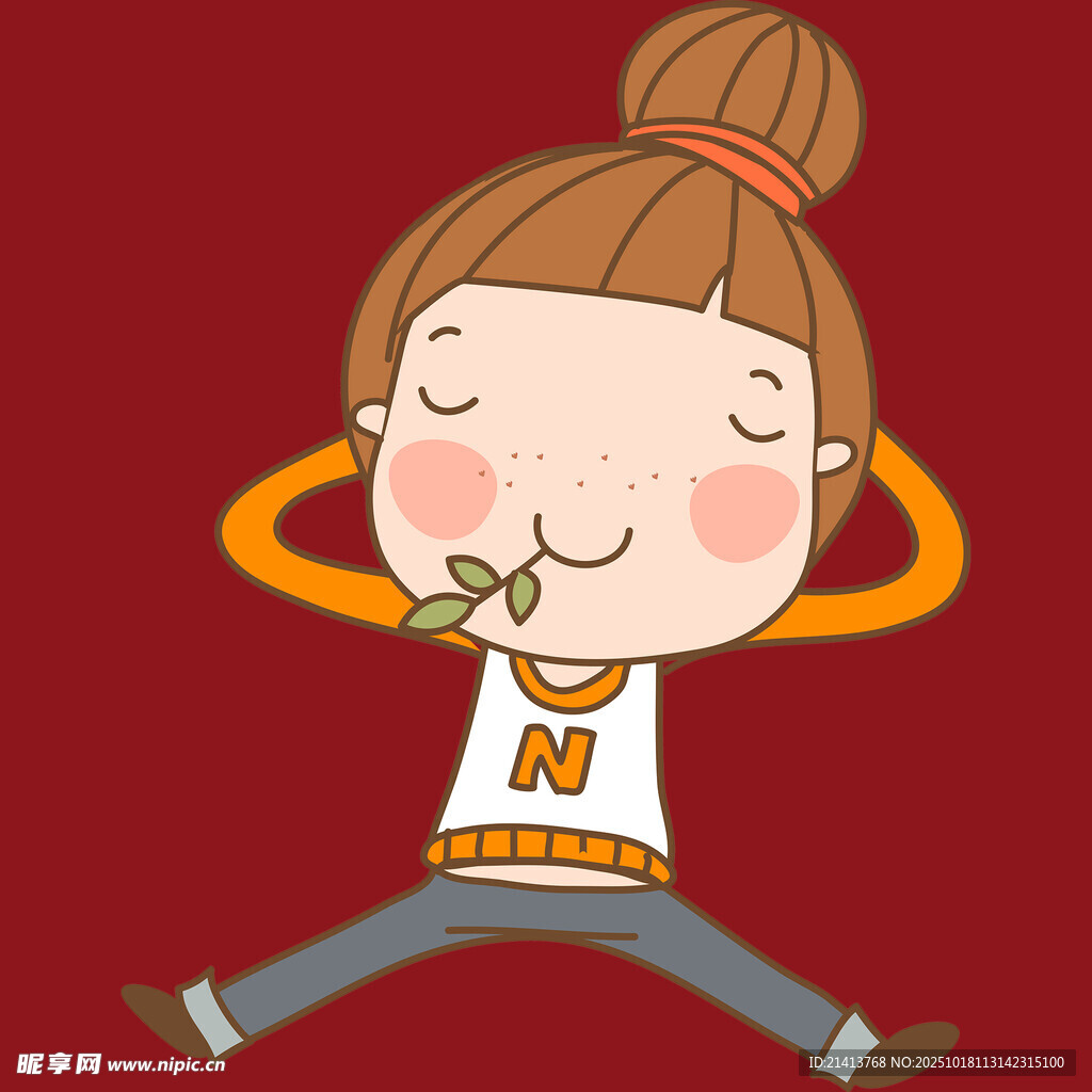 跳跃的扎发女孩