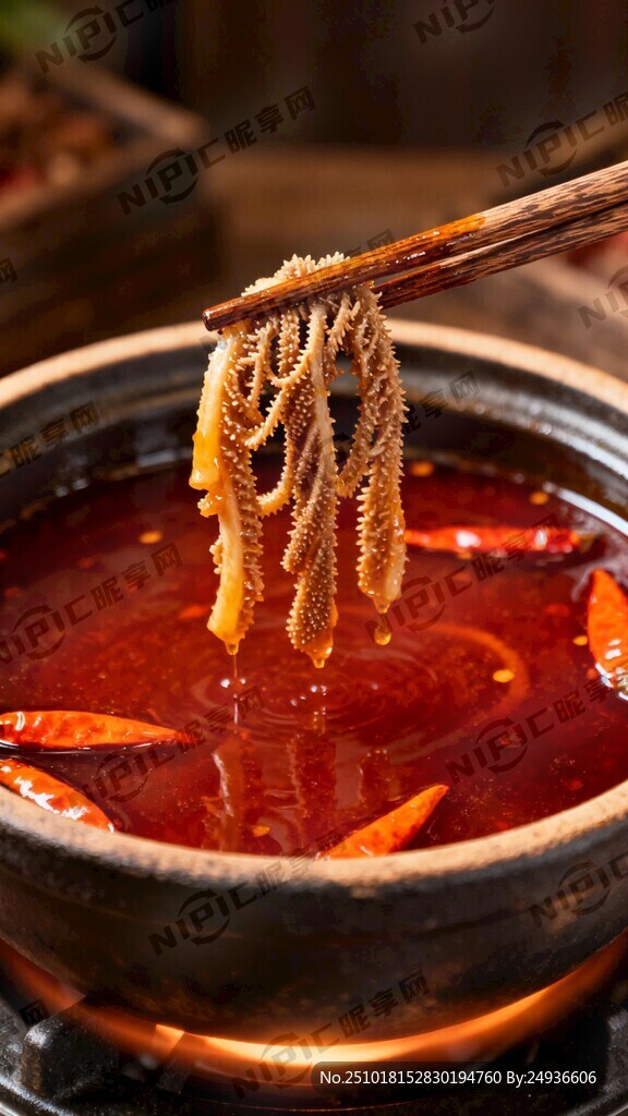 火锅涮牛肚  带配景  红汤