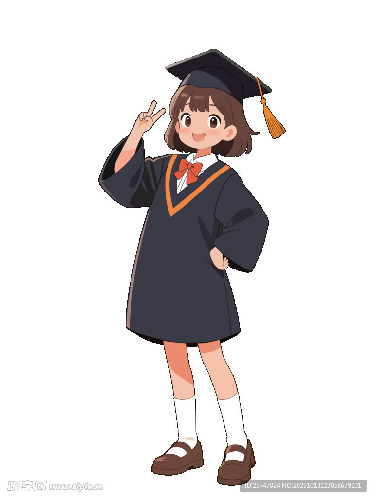 可爱女孩穿学士服敬礼