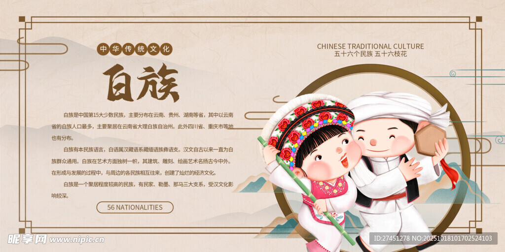 水墨简约白族文化介绍展板