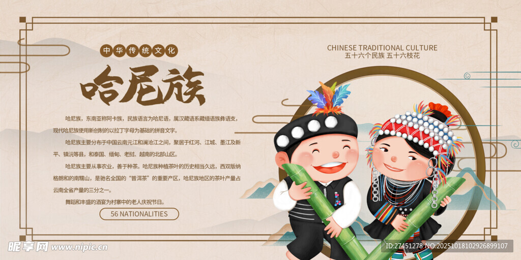 水墨简约哈尼族文化介绍展板