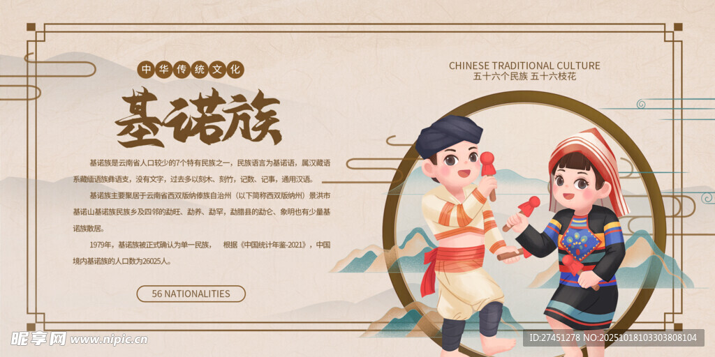 水墨简约基诺族文化介绍展板