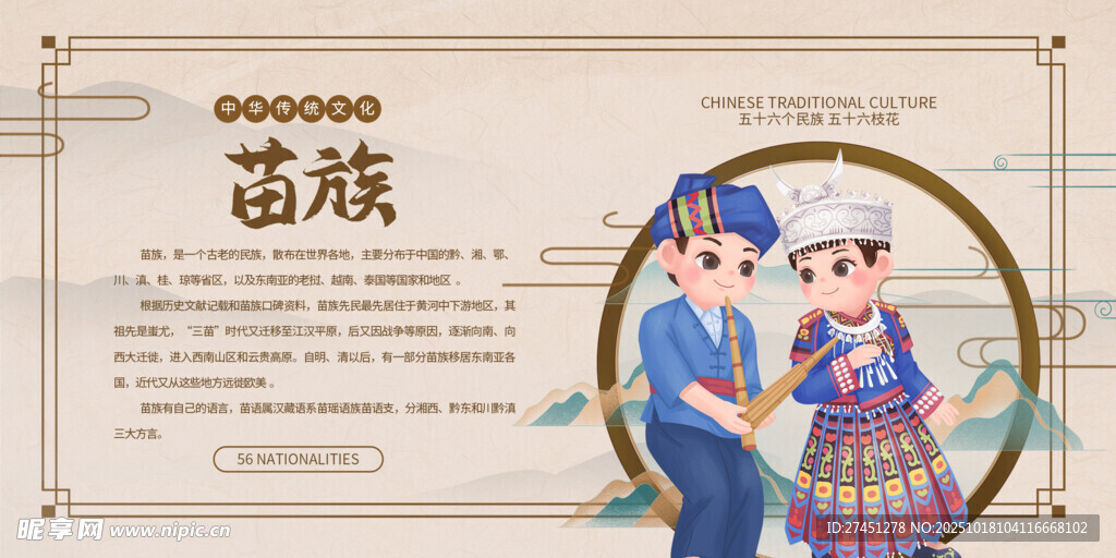 苗族水墨简约民族文化介绍展板