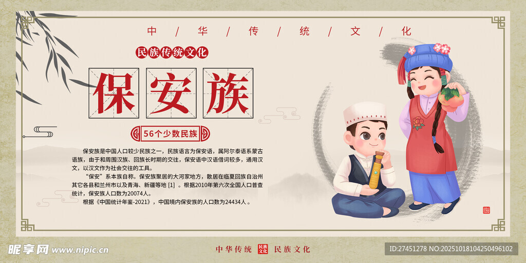 保安族水墨简约民族文化介绍展板