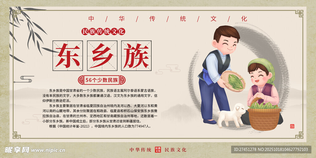 东乡族水墨简约民族文化介绍展板