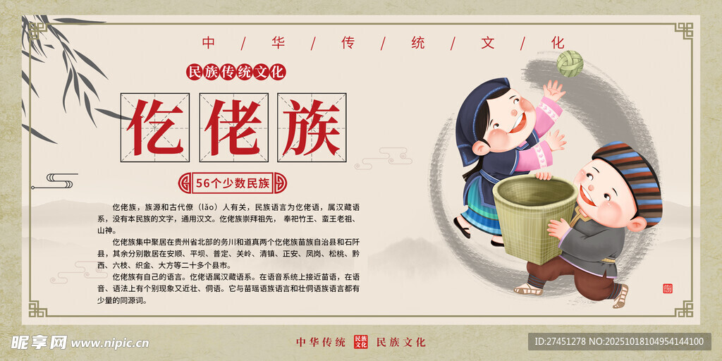 仡佬族水墨简约民族文化介绍展板