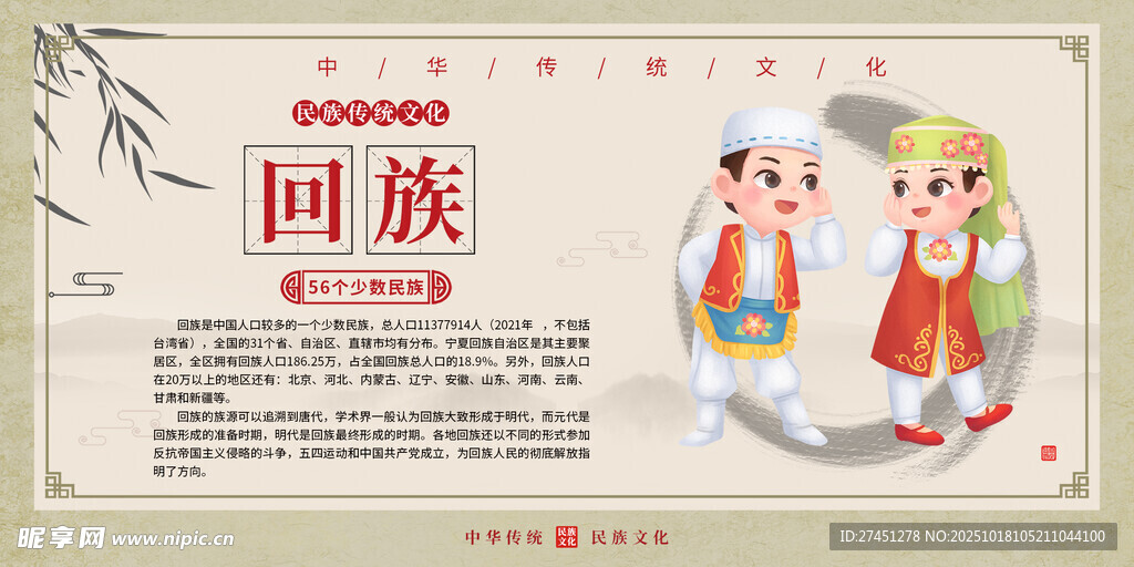 回族水墨简约民族文化介绍展板